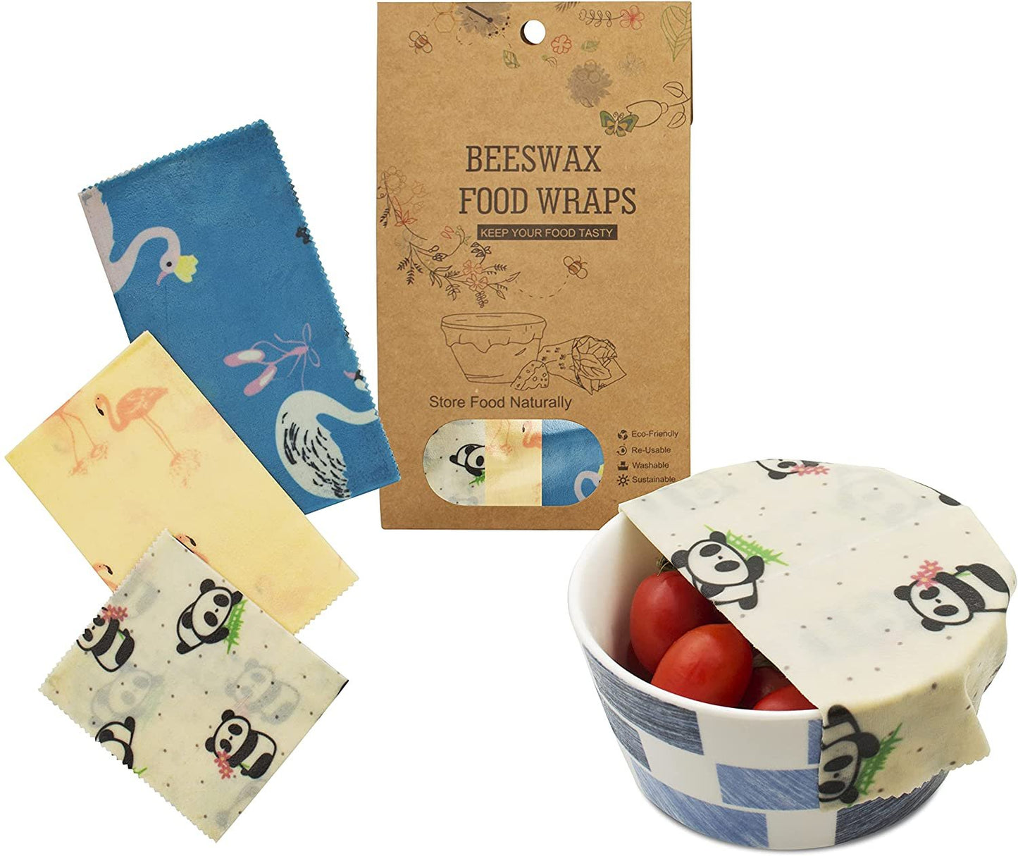 Beeswax Food Wraps. Pack of 3 Assorted Organic Bee Wax Wrapping Papers